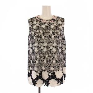 シャツ ブラウス ノースリーブ 刺繍 総柄 44 黒 ピンク 白 /BM