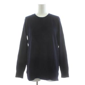 ニット セーター 長袖 クルーネック ウール 紺 ネイビー /KU