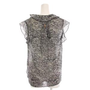 ESCADA ノースリーブ ブラウス カットソー フリル シルク混 総柄 34 黒 ブラック 白 5018386 /YM