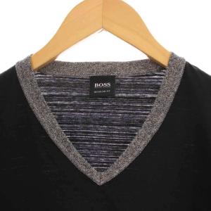 HUGO BOSS REGULAR FIT Tシャツ カットソー Vネック ロンT 長袖 L 黒 /YM