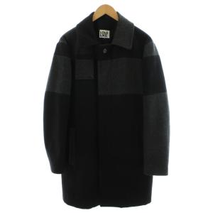 LIKE ステンカラーコート ロング丈 ウール アウター L グレー 黒 ブラック 2L0-3 /AN27