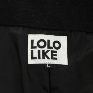 LOLO LIKE ステンカラーコート ロング丈 ウール アウター L グレー 黒 ブラック 2L0-3 /AN27