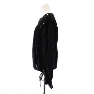 ISABEL MARANT ETOILE シャツ ブラウス プルオーバー 長袖 クルーネック 刺繍 切替 フリル ワンカラー 38 黒 ブラック