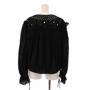 ISABEL MARANT ETOILE シャツ ブラウス プルオーバー 長袖 クルーネック 刺繍 切替 フリル ワンカラー 38 黒 ブラック