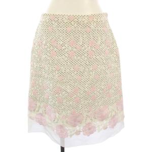 GIAMBATTiSTA VALLi スカート ひざ丈 刺繍 フラワー 44/M 白 ピンク /TK