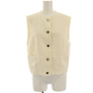24SS ライトスラブツイード ショートジレ ベスト フリンジ 36 白 ホワイト 11074207232