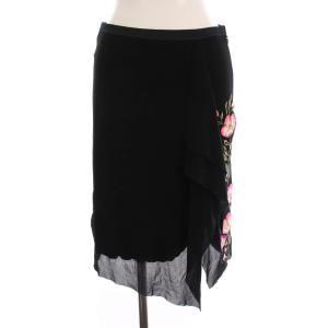 スカート ひざ丈 花柄 刺繍 0 黒 ブラック 016-220821 /YM