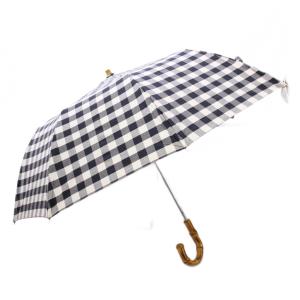 Traditional Weatherwear ギンガムチェック折りたたみ傘 折り畳み傘 アンブレラ 晴雨兼用 バンブー UVカット加工 白 ホワイト