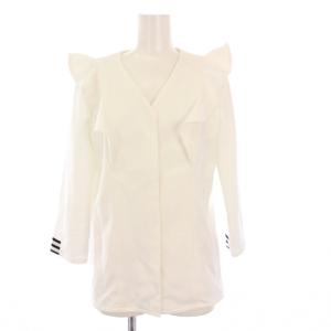 Vネックブラウス シャツ ノーカラー フリル 七分袖 38 白 BD1921-3C-01 /KH