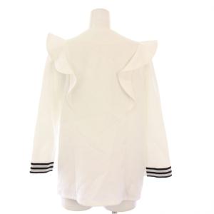 BORDERS at BALCONY Vネックブラウス シャツ ノーカラー フリル 七分袖 38 白 BD1921-3C-01 /KH