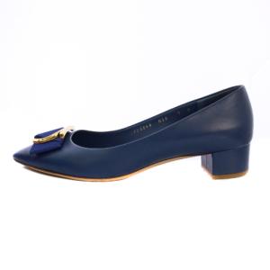 Salvatore Ferragamo パンプス チャンキーヒール ヴァラリボン レザー 9 D 青 /BM