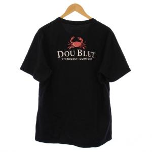 WISM別注 グラフィックTシャツ ロゴ カニプリント 半袖 クルーネック ストレッチ S 黒 ブラック