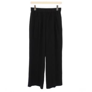 スラックスパンツ イージー ギャザー ウエストゴム ストレッチ 無地 ワンカラー 38 黒 ブラック タグ付き
