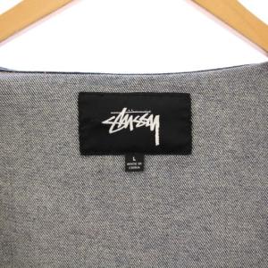 STUSSY デニムジャケット Gジャン ジージャン アウター ジップアップ ショート丈 ワンカラー USED加工 L