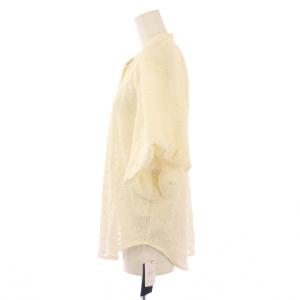 SHIPS シャツ ブラウス 半袖 バンドカラー パフスリーブ 刺繍 ワンカラー F アイボリー タグ付き /BB