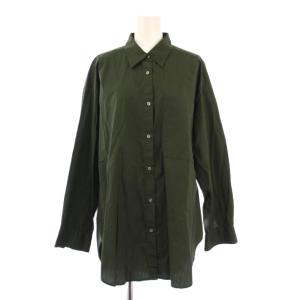 シャツ ブラウス 長袖 レギュラーカラー 無地 ワンカラー F 緑 グリーン /BB