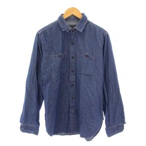 デニムシャツ カジュアル 長袖 レギュラーカラー ワンカラー M 青 ブルー /BB