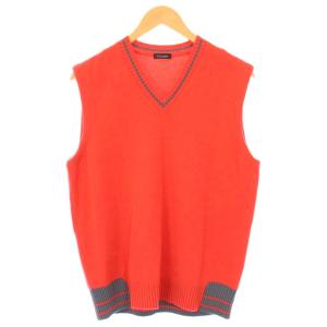 ニットベスト プルオーバー Vネック カシミヤ バイカラー 50 赤 レッド グレー /BB