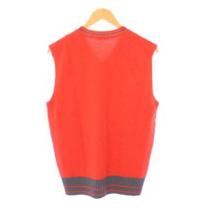 Cruciani ニットベスト プルオーバー Vネック カシミヤ バイカラー 50 赤 レッド グレー /BB