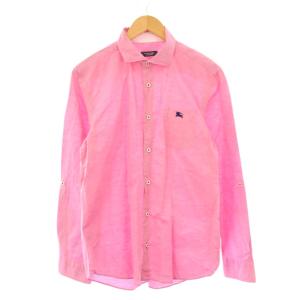 カジュアルシャツ 長袖 ホリゾンタル ロゴ 刺繍 ワンポイント 麻 リネン混 3 ピンク /BB