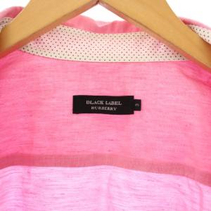 BURBERRY BLACK LABEL カジュアルシャツ 長袖 ホリゾンタル ロゴ 刺繍 ワンポイント 麻 リネン混 3 ピンク /BB