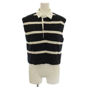 24SS ラガーシャツカラーニット ノースリーブ カットソー ボーダー F 黒 ブラック /G