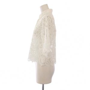 ESTNATION 24SS フラワーレースクロップドシャツ ブラウス 半袖 レギュラーカラー ショート丈 ワンカラー 花柄