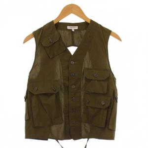 ベスト シングル Vネック ショート丈 ワンカラー XS カーキ /BB