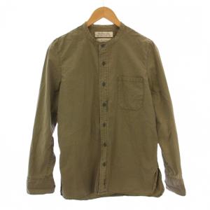 カジュアルシャツ 長袖 バンドカラー ワンカラー S カーキ /BB