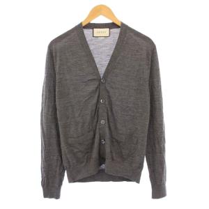 ニットカーディガン 長袖 Vネック ストレッチ ワンカラー 無地 ウール S グレー /BB