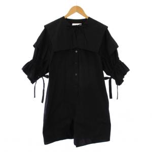 23SS タイプライターハーフオールインワン ショートパンツ 五分袖 ビックカラー ワンカラー S 黒