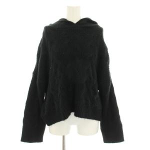 ニット セーター パーカー 長袖 ケーブル編み ローゲージ フード ショート丈 M 黒 ブラック 6RYM1S