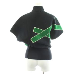 JIL SANDER ニット セーター 半袖 ハイネック ボーダー柄 カシミヤ混 34 緑 グリーン 黒 ブラック /AN43