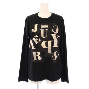 AD2017 カットソー 長袖 クルーネック ロゴ プリント バックボタン ストレッチ ウール M 黒