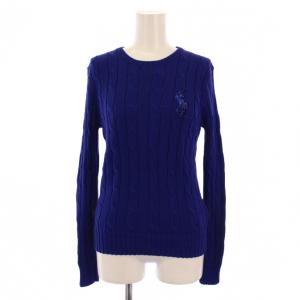 ニット セーター 長袖 クルーネック ケーブル ビーデッドポニー S 紺 /BM