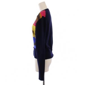 POLO RALPH LAUREN ニット カーディガン 長袖 クルーネック 柄 ウール シルク S 紺 マルチカラー /BM