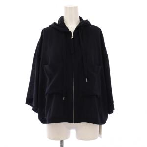 ジップアップパーカー ジャケット シアー シースル ショート丈 ワンカラー ストレッチ M 紺 ネイビー