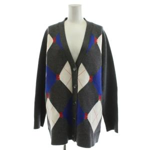 カーディガン アーガイルチェック S グレー ホワイト レッド