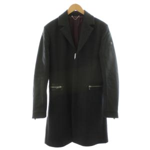 チェスターコート ロング丈 ジップアップ レザー切り替え アウター M グレー /AN2