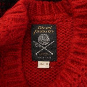 DIESEL ニット セーター クルーネック 長袖 ボーダー柄 モヘヤ混 ウール混 M 赤 レッド 黒 ブラック グレー