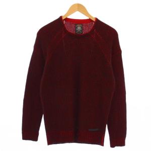 ニット セーター 長袖 クルーネック ウール モヘヤ S 赤 黒 /BM