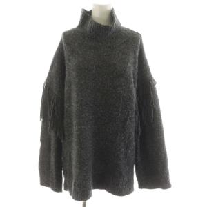 ニット セーター 長袖 ハイネック フリンジ アルパカ混 38 グレー /AN56