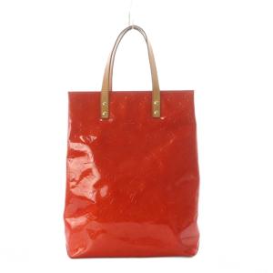 リードMM トートバッグ 赤 レッド M91086 モノグラム 型押し エナメル レザー /RI OS