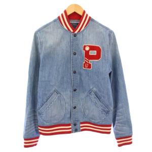 デニムジャケット スタジャン ブルゾン アウター ショート丈 切替 ロゴ XL 青 ブルー /BB
