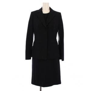 セットアップ テーラードジャケット 総裏地 シングル ワンピース ひざ丈 半袖 ウール 1 黒 /BM