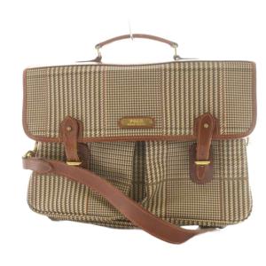 ブリーフケース ビジネスバッグ 2WAY チェック柄 ベージュ 茶 ブラウン /SS OS