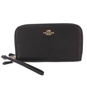 長財布 ロングウォレット ラウンドファスナー ロゴ ワンポイント バイカラー レザー 黒 ブラック ゴールドカラー