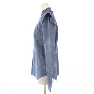 POLO RALPH LAUREN シャツ ブラウス 長袖 スタンドカラー フリル ワンカラー 0 青 ブルー タグ付き /BB