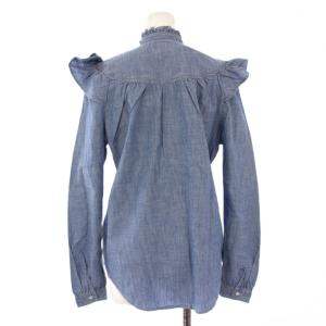 POLO RALPH LAUREN シャツ ブラウス 長袖 スタンドカラー フリル ワンカラー 0 青 ブルー タグ付き /BB