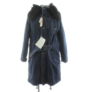 モッズコート デニム ロング 中綿ライナー ファー ベルト付き XS インディゴ /KU